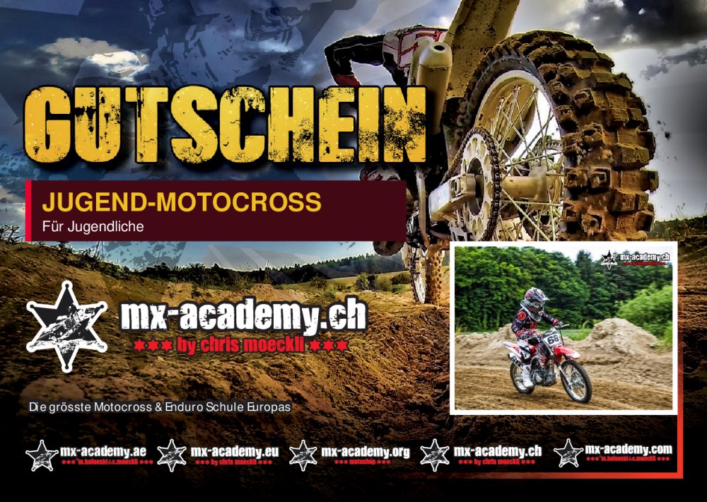 Jugend-Motocross Gutschein der MX-Academy – Vorderseite