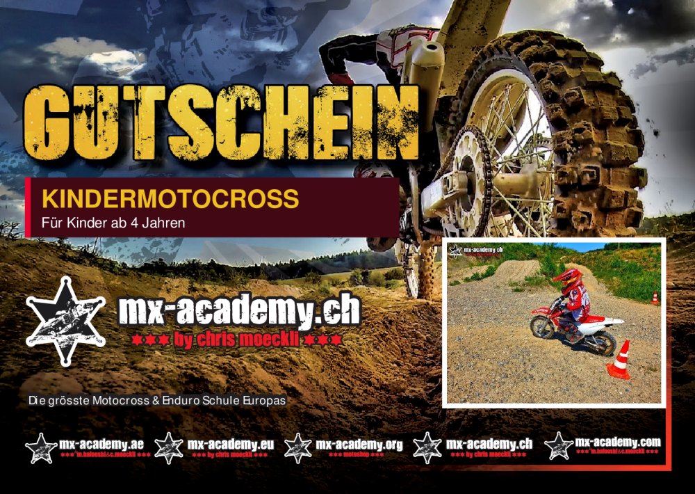 Kindermotocross Gutschein der MX-Academy – Vorderseite