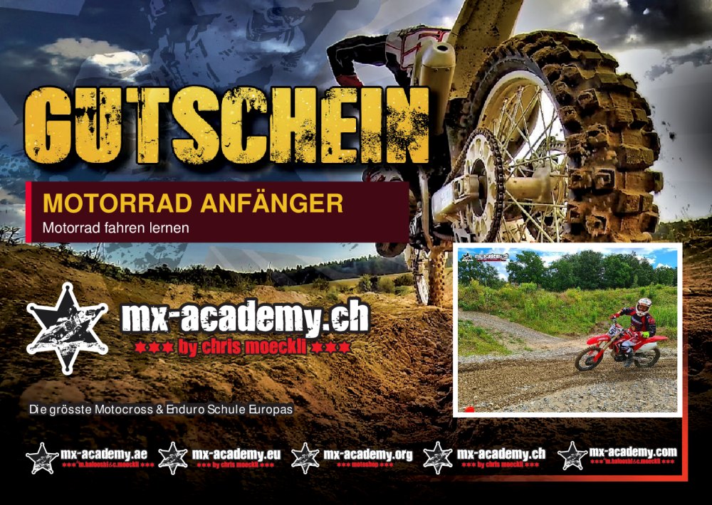 Motorrad Anfänger Gutschein der MX-Academy – Vorderseite