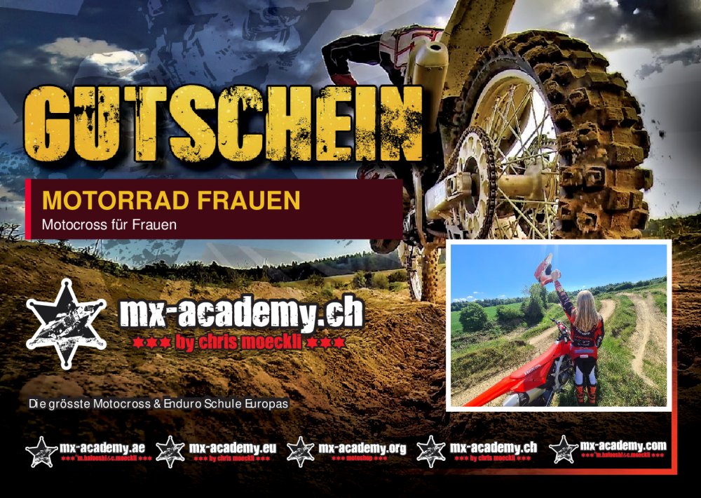 Motorrad Frauen Gutschein der MX-Academy – Vorderseite