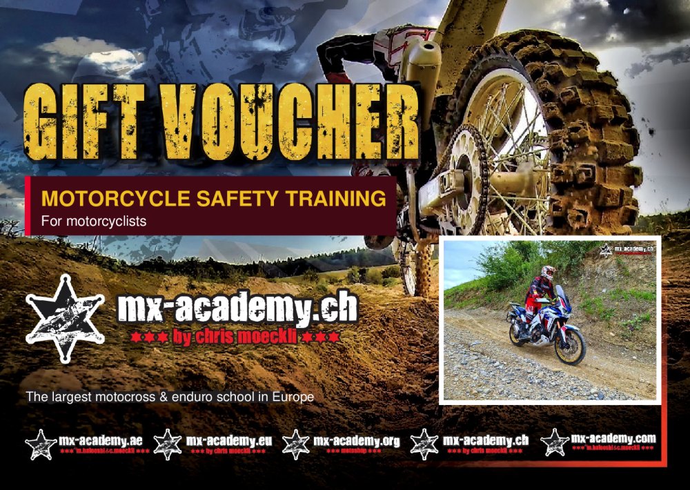 Motorcycle safety training gift voucher from MX-Academy – front