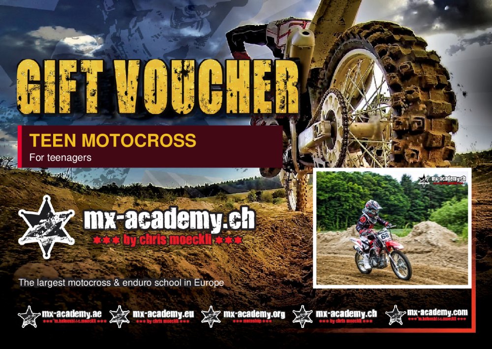 Teen motocross gift voucher from MX-Academy – front