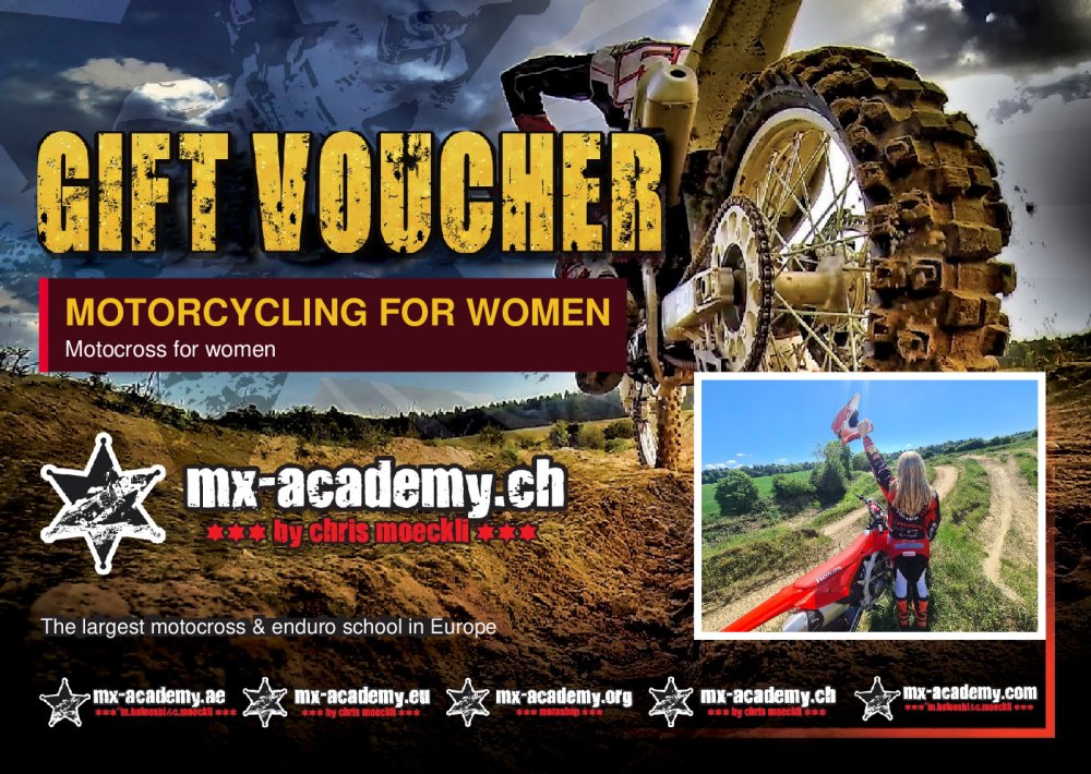 Women’s motorcycle gift voucher from MX-Academy – front